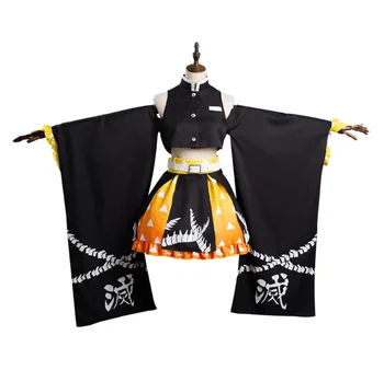 Cosplay Anime Kostüm Agatsuma Zenitsu kadın kimonosu Seti Cadılar Bayramı Yetişkin kadın Fantezi Karnaval Seti