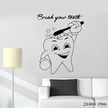 Diş hekimliği Duvar Sticker Dişlerinizi Fırçalayın Tırnaklar Vinil Sevimli Diş Duvar Çıkartması Banyo Su Geçirmez Duvar Çıkartmaları Çocuklar H329