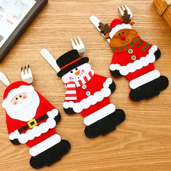 Ev yılbaşı dekoru noel dekorasyonları Noel Baba Noel Çatal bıçak takımı Bıçak Çatal Çanta Yeni Yıl Cep Sofra Kılıfları