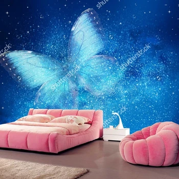 Evren duvar kağıdı, yıldız ve kelebek, 3D modern manzara yatak odası oturma odası otel tavan arka plan ipek duvar kağıdı
