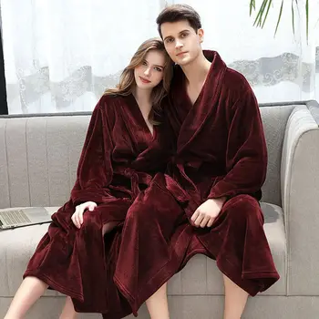 Gecelik flanel Elbise Çift Sonbahar Ve Kış Gübre Artırmak Pijama Kadın erkek Kalın günlük giysi Badjas Dames