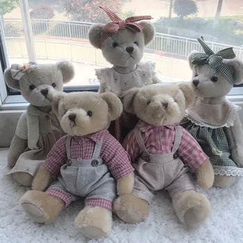 Güzel 35 cm 2 adet/takım Çift Teddy Bear Peluş Oyuncaklar Kawaii Dolması Bebek Hareketli Eklemler BirthdayGift Noel için Erkek Kız