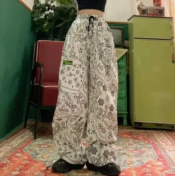 Harajuku tarzı hip-hop sokak gevşek baskı geniş bacak tulum öğrenci BF elastik bel rahat tayt pantolon kadın trend