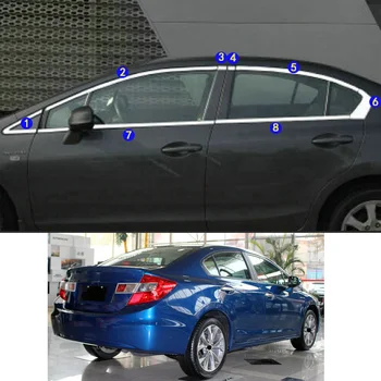 Honda Civic için 9th Sedan 2012 2013 2014 2015 Araba Sticker Garnitür Ayağı Pencere Orta Şerit Trim Çerçeve Davlumbaz Parçaları
