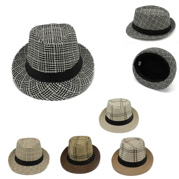 Ingiliz Tarzı kağıt saman Caz Kapaklar Şapkalar Fedoras Açık Sunhat çizgili Performans Kap Melon şapka erkekler kadınlar için unisex