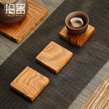 Japon çay bardağı altlığı katı ahşap ısı yalıtım yastığı retro ahşap çay pedi desteği çin çay masası yemek pedi kare
