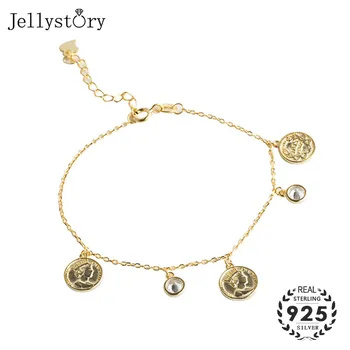 Jellystory 925 Gümüş Kadın Bilezik Geometrik Şekil Zincir Bilezik Zirkon Taşlı Düğün Parti Hediye Mücevher Altın rengi