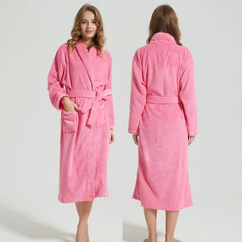 Kadın Bornoz Kış Kalın Gelin Elbise Kemer Bayanlar %100 % pamuklu Uzun Kapşonlu bornoz Sıcak Havlu Polar Pijama Banyo Elbisesi