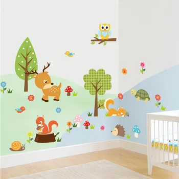 Karikatür orman hayvanları duvar Sticker çocuk odaları oturma odası Çıkartmaları Duvar Kağıdı yatak odası kreş arka plan ev dekor çıkartmalar