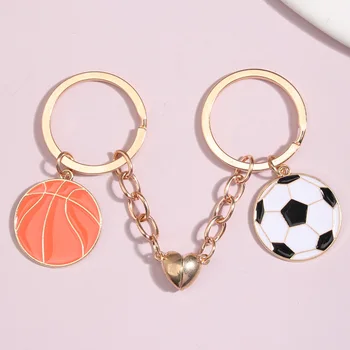 Komik Emaye Anahtarlık Basketbol Futbol Anahtarlık Kalp Manyetik Düğme anahtar zincirleri Spor Hediyeler Kadınlar Erkekler İçin El Yapımı Takı