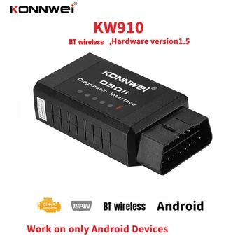 KONNWEI KW910 Süper Mini ELM327 Bluetooth 3.0 Donanım V1.5 OBD2/EOBD Araç Tarayıcı Teşhis Araçları Tüm OBDII Protokollerini Destekler