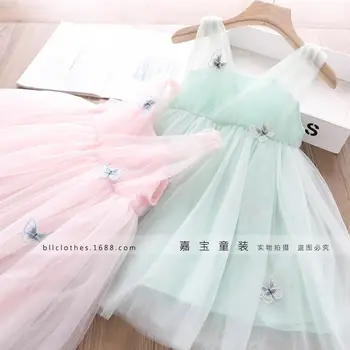 kız 3D kelebek vual Prenses elbiseler 2020 Yeni Bahar yaz yeni bebek çocuk çocuklar rahat dikiş doğum günü partisi elbiseleri