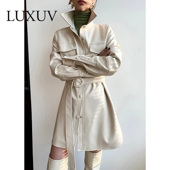 LUXUV kadın Rüzgarlık PU Uzun Trençkot sonbahar Ceket Palto Kadın Dış Giyim Moda Giyim Hoodie Hırka Bluz Bayan