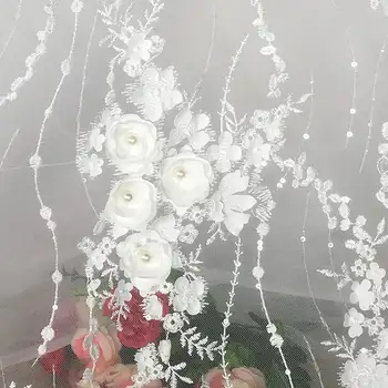 Lüks Boncuklu Dantel Kumaş 3D Rozet Çiçekler Ve Payetler İle Kız Elbise İçin, Parti Dekorasyon, gelinlikler
