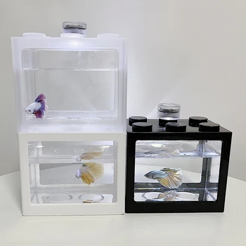 Mini Betta Kutusu İstiflenebilir Balık Tankı Sürüngen Pet Seawe Peyzaj Kutusu Akvaryum Ev Ofis çay masası Dekorasyon