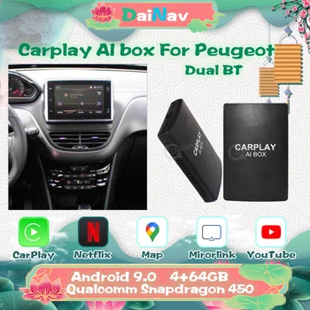 Mini Kablosuz CarPlay Aı Kutusu Android 9 4 + 64G Tak ve Çalıştır Youtube Netfix İçin Peugeot 208 308S 408 508 2008 3008 4008 5008