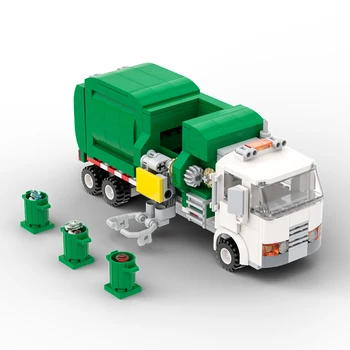 MOC Yüksek Teknoloji Yeşil Beyaz Araba Çöp Kamyonu Şehir Temizleyici Çocuk DIY Eğitim Çöp Kamyonu oyuncak yapı Taşları doğum günü hediyesi