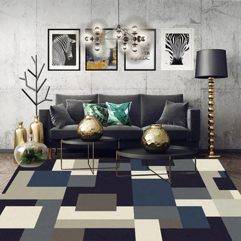 Moda modern siyah mavi beyaz gri geometrik blok ekleme oturma odası yatak odası mutfak başucu halı mat