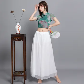 Modern Dans Elbise Kadın Oryantal Klasik Dans Kostümleri Bayanlar Çin Cheongsam Gömlek Hanfu 2 Adet Dans Uygulama Giyim