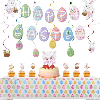 Mutlu Paskalya Dekorasyon Bunny Zemin Banner Çekme Bayrak Masa Örtüsü Tavşan Yumurta Pasta Kaban Ekle Kartı Parti Dekor Malzemeleri Asmak 
