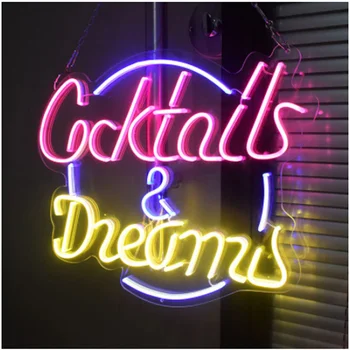 OHANEONK Özel Led Esnek Neon Burcu ışık kokteyl ve rüyalar Bar Pub Kulübü Duvar Asılı Dekorasyon Odası Ofis Düğün
