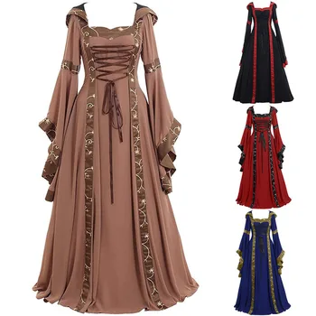 Ortaçağ Cosplay Kostümleri Kadınlar için Cadılar Bayramı Karnaval Ortaçağ Sahne Performansı Gotik Retro Mahkemesi Victoria Elbise S-5XL