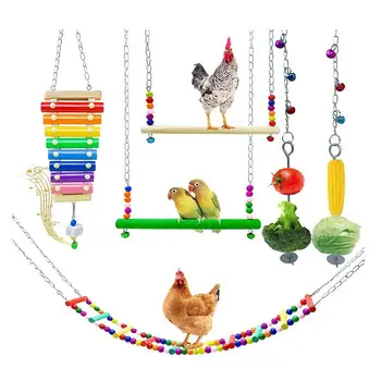 Papağan Doğal Ahşap Çiğnemek Oyuncaklar Tavuk Salıncak Merdiven Sebze Meyve Asılı Besleyici Oyuncaklar Metal Kanca İle dropshipping