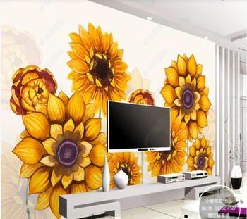 Papel de parede Basit elle çizilmiş ayçiçeği 3d duvar kağıdı duvar, oturma odası tv duvar yatak odası duvar kağıtları ev dekor