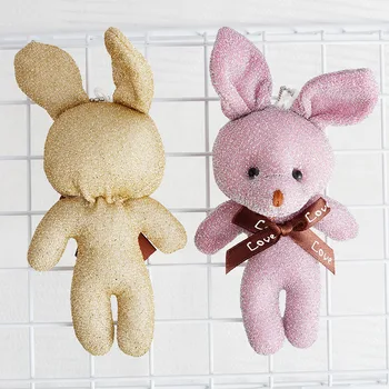 Parlak ipek yapışık tavşan bebek peluş oyuncak anahtarlık çanta yaratıcı çocuk peluş kolye noel hediyesi