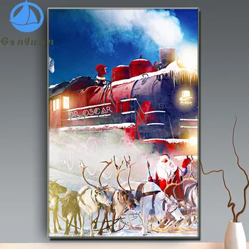 Ren geyiği Elmas Mozaik 5D DİY Elmas Boyama Tam Kare Yuvarlak 3D Nakış Noel tren Rhinestones Resimleri Duvar Dekor