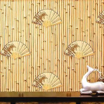 Retro Sarı Çin Fan Duvar Kağıdı Çayevi Çalışma Otel Restoran Arka Plan Duvar Dekorasyon Japon Bambu Klasik Duvar Kağıdı