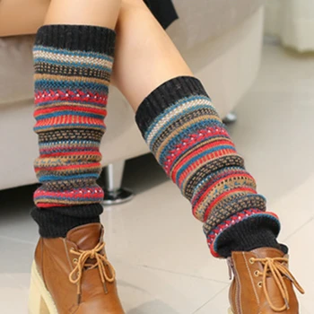 Retro yeni yün kadın kış sıcak bacak ısıtıcıları yün örgü yüksek diz çorap Boot manşetleri moda kadın hediye çorapları
