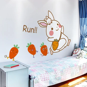 [shijuekongjian] Tavşanlar Hayvanlar duvar çıkartmaları DIY Tavşan Havuç Duvar Çıkartmaları Çocuk Odası için Bebek Odası Kreş Ev Dekorasyon