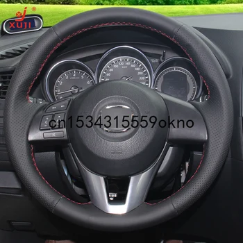 Siyah Deri El-dikişli Araba direksiyon kılıfı Mazda CX-5 CX5 Atenza 2014 Yeni Mazda 3 CX-3 2016 Scion iA