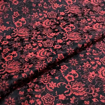 siyah kırmızı çiçek tarzı şam jakarlı kumaş kostüm döşemelik mobilya perde giyim malzemesi ev dekorasyon