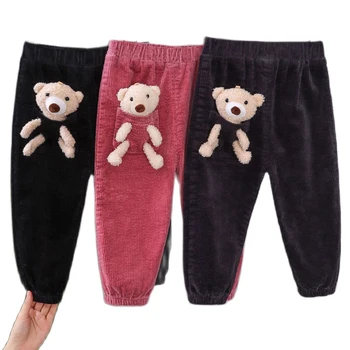 Sonbahar Kış Erkek Kız Pantolon çocuk pantolonları 0-3Y 2021 Yeni Moda Küçük ayı Kadife Sıcak Çocuk Giyim Yürümeye Başlayan Pantolon