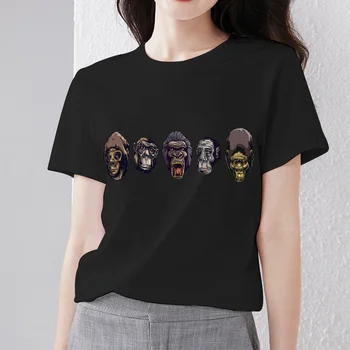 T-shirt kadın Moda Ceket Yeni Karikatür Hayvan Desen Vahşi Serisi Bayanlar Yuvarlak Boyun Baskı Rahat Klasik Kısa Kollu