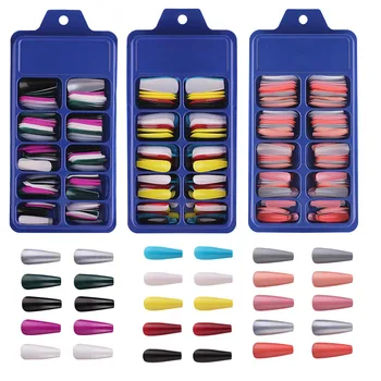 THİNKSHOW 100 ADET Renk Yanlış Nail İpuçları Tam Kapak Doğal Uzun Tabut Basın Çivi DIY Güzellik Manikür Uzatma Makyaj Araçları