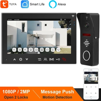 Tuya Alexa Görüntülü Kapı Telefonu Ev için Akıllı WiFi İnterkom kapı zili Kamera Monitör ile APP Hareket Algılama Kayıt Konuşma Açık 2 kilitler