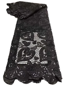 Ulıfelace Renk Siyah Sequins Gipür Dantel Yüksek Kalite Nijerya Suda Çözünür Çift Cilt dikiş kumaşı Elbiseler W938