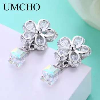 UMCHO Çiçekler Katı Gümüş 925 Takı Damla Küpe Kadınlar Kızlar Için Düğün Yıldönümü Doğum Günü Güzel Hediye Güzel Takı