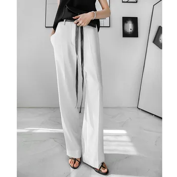 Uzun 2023 Bahar Beyaz Yüksek Bel Düz Moda Kadın Rahat Pantolon Kadın Pantolon