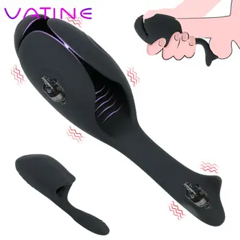 VATINE Penis Eğitmen Strapon 6 + 10 Modları Vibratör Testis Masajı Glans Stimülatörü Yalama Penis Halkası Erkek mastürbasyon kupası