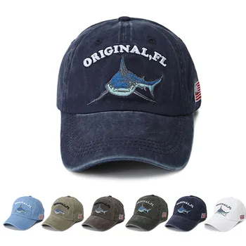 Vintage köpekbalığı Beyzbol Şapka yaz Ayarlanabilir Eşsiz Nakış Hayvan abd Bayrak Kamyoncu Caps