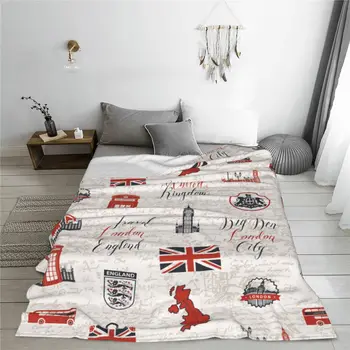Vintage Stil İngiliz Ve Londra Sembolleri Battaniye Pazen Komik Nefes Atmak Battaniye Yatak Örtüsü için İlkbahar / Sonbahar