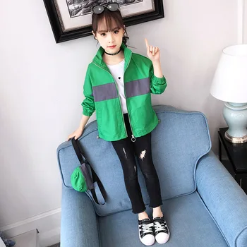 Yeni Bahar Sonbahar Moda Kız Ceket Çocuk Giyim Rüzgarlık Genç Patchwork Giyim Çocuk Kore Mont Ekstra Küçük Çanta