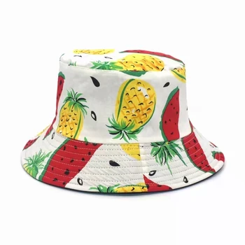 Yeni Moda Karpuz Ananas Panama Baskı Kova Şapka Kadın Yaz Geri Dönüşümlü Panama güneş şapkası Kap Açık Seyahat Balıkçı Şapka