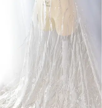 Yeni varış 130 cm * 1 metre Söğüt dalları pullu nakış dantel kumaşlar high-end düğün elbisesi dekorasyon örgü kumaş