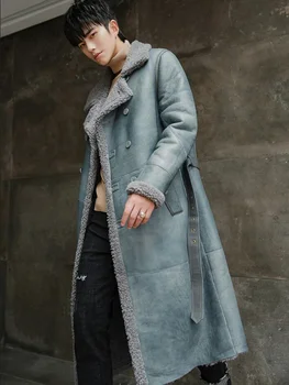 Yeni varış Kış Erkek Hakiki Deri Ceket Koyun Derisi erkek ceketleri Kürk bir erkek Kruvaze Sıcak Deri Ceket X Uzun