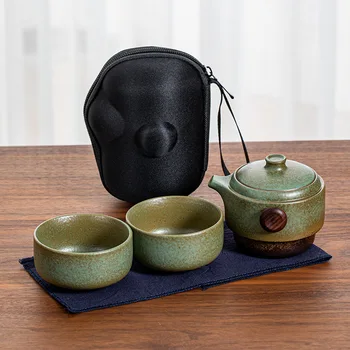 Yeni Çin Taşınabilir çay seti seramik 1 Pot 2 bardak seyahat çay seti kupalar saklama çantası Teaware seti ısı yalıtım kabı